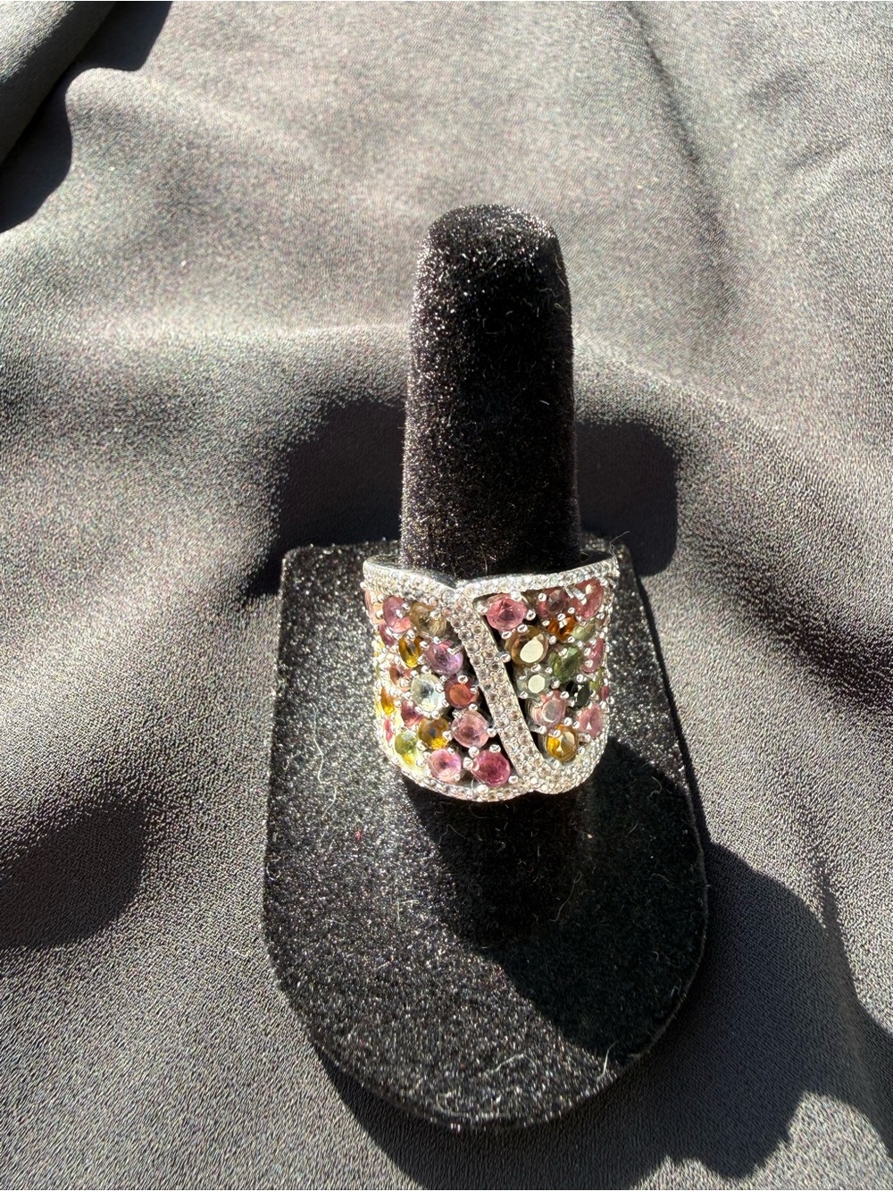 Multicolor Gemstone Pavé Statement Ring - Women Jewelry